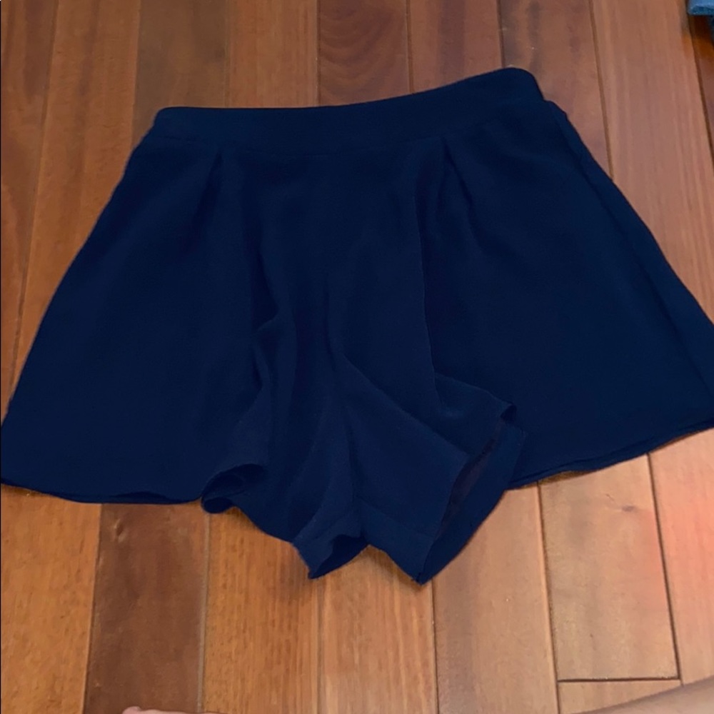 Blush Navy Blue Flowy Polyester Shorts; Size S